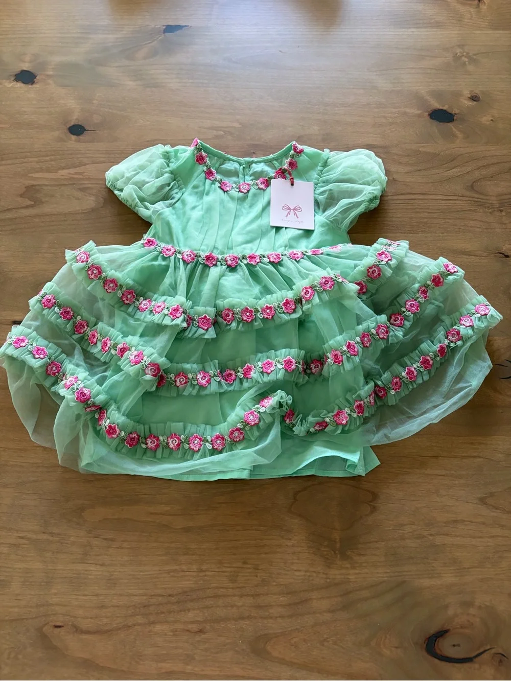NWT $130 Soft Tiered Konges Sløjd Joelle Dress in Green Size 2 Years